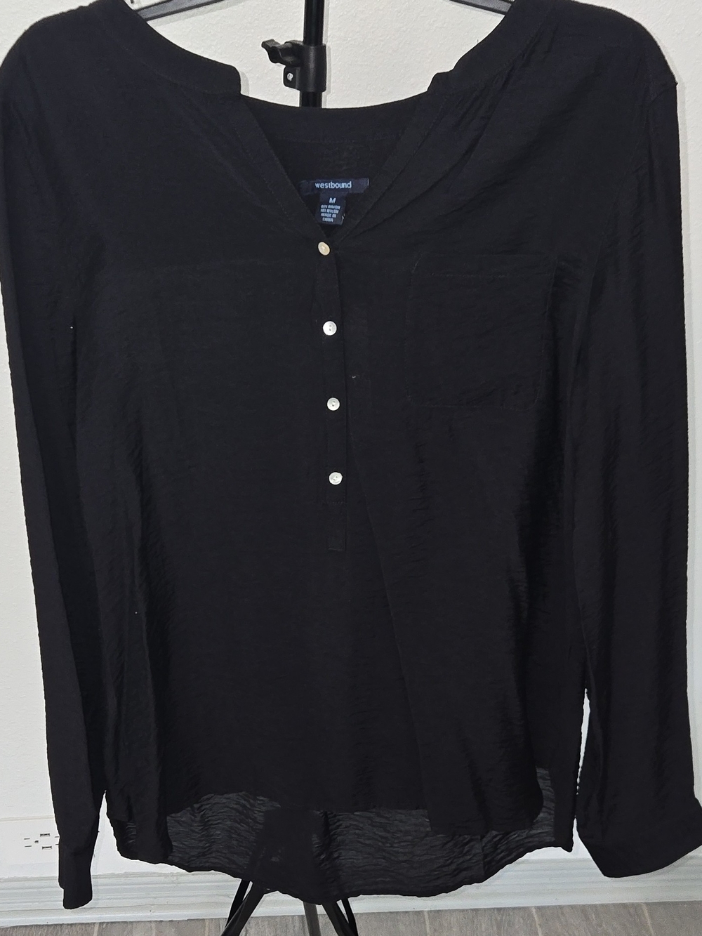 Westbound Black Long Sleeve Henley Blouse